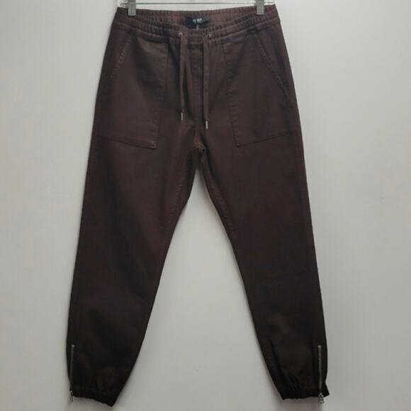 Hudson Jeans Zipper Hem Utility Jogger Burgundy Coated Drawstring Women's Small - Picture 1 of 12